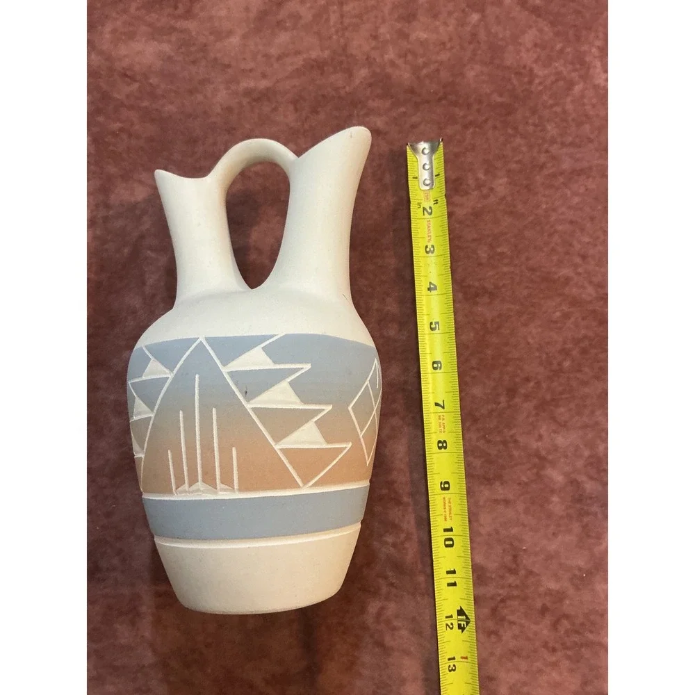 Vintage Native American Style Wedding Vase Etched Geometric Pottery 9.5in
